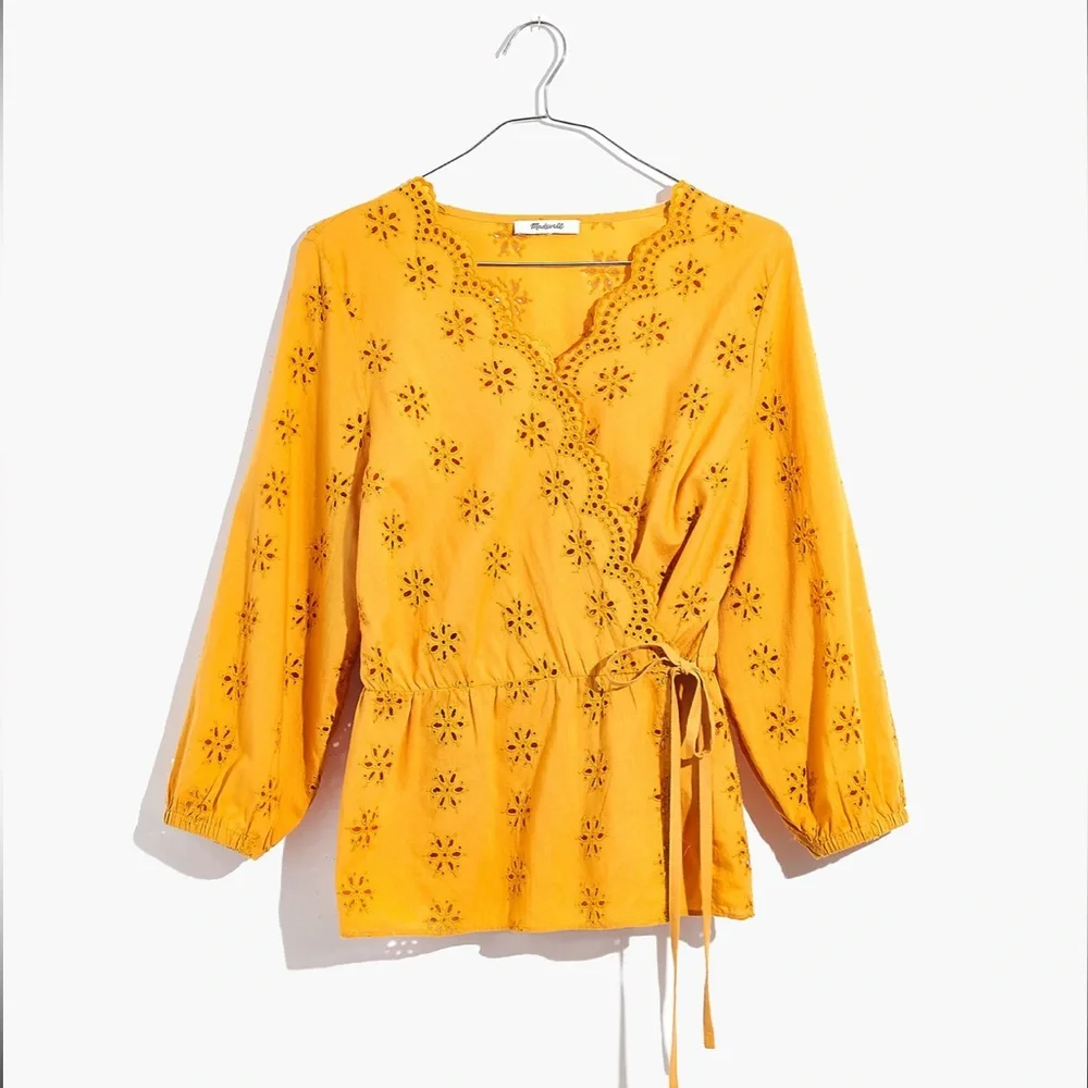 Madewell Scalloped Eyelet Wrap Top - Picture 9 of 9